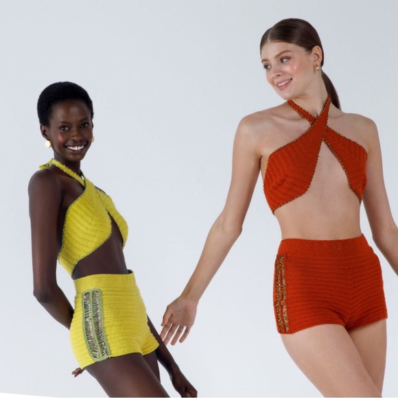 NWT My Beachy Side Rosemary Knitted Halter Crop Top & Shorts Set Moss XS-S - Picture 11 of 11